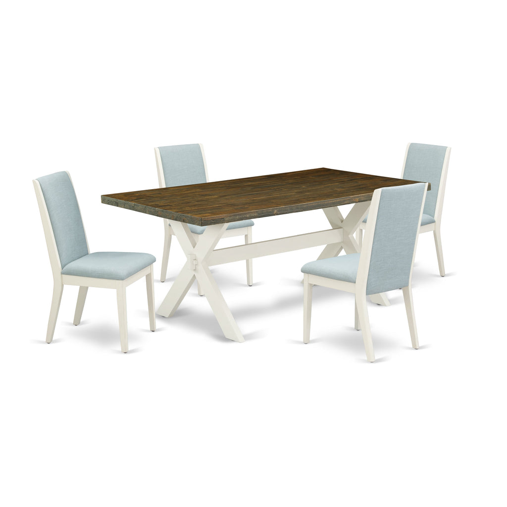 East West Furniture X077LA015-5 5 Piece Kitchen Table Set for 4 Includes a Rectangle Dining Room Table with X-Legs and 4 Baby Blue Linen Fabric Parsons Chairs, 40x72 Inch, Multi-Color