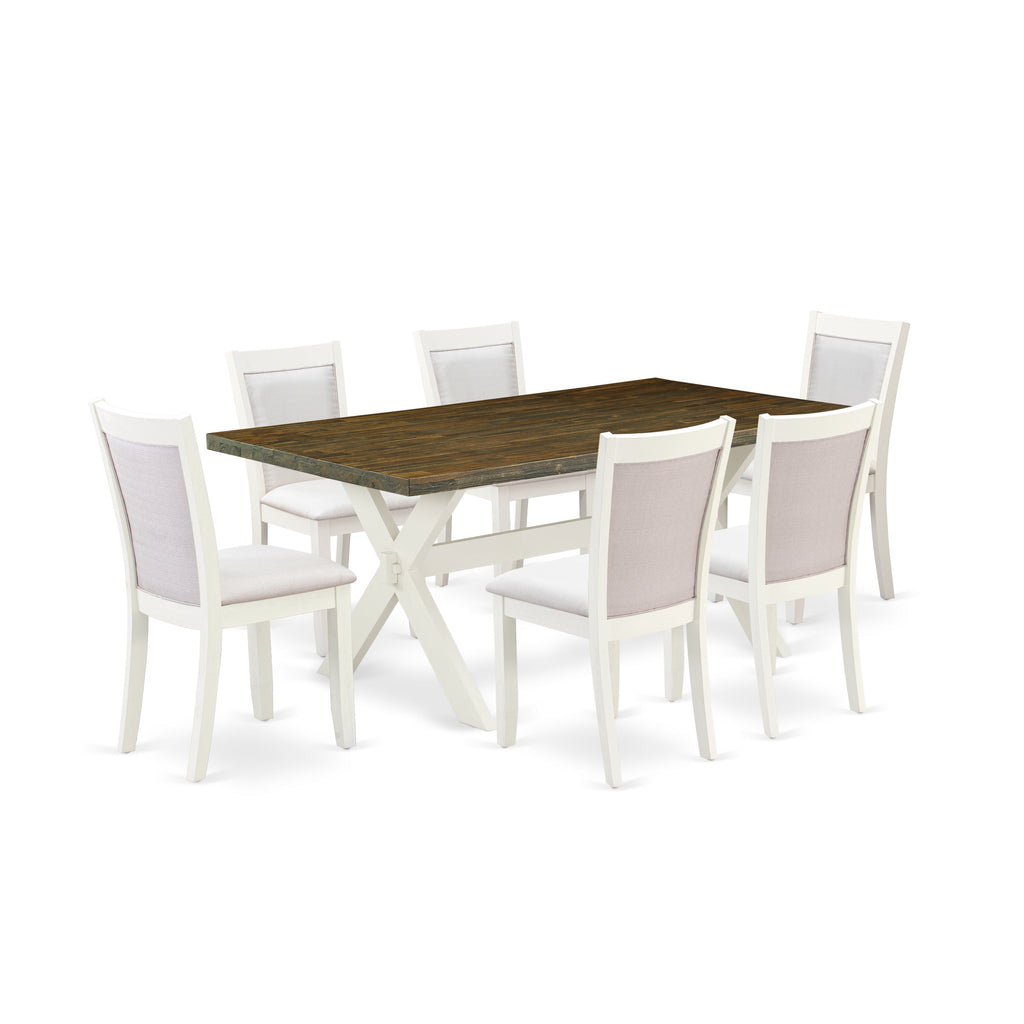 East West Furniture X077MZ001-7 7 Piece Dining Room Furniture Set Consist of a Rectangle Dining Table with X-Legs and 6 Cream Linen Fabric Upholstered Chairs, 40x72 Inch, Multi-Color