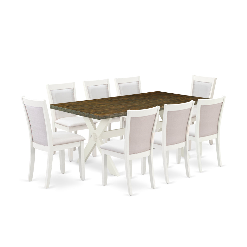 East West Furniture X077MZ001-9 9 Piece Dining Room Table Set Includes a Rectangle Dining Table with X-Legs and 8 Cream Linen Fabric Upholstered Parson Chairs, 40x72 Inch, Multi-Color