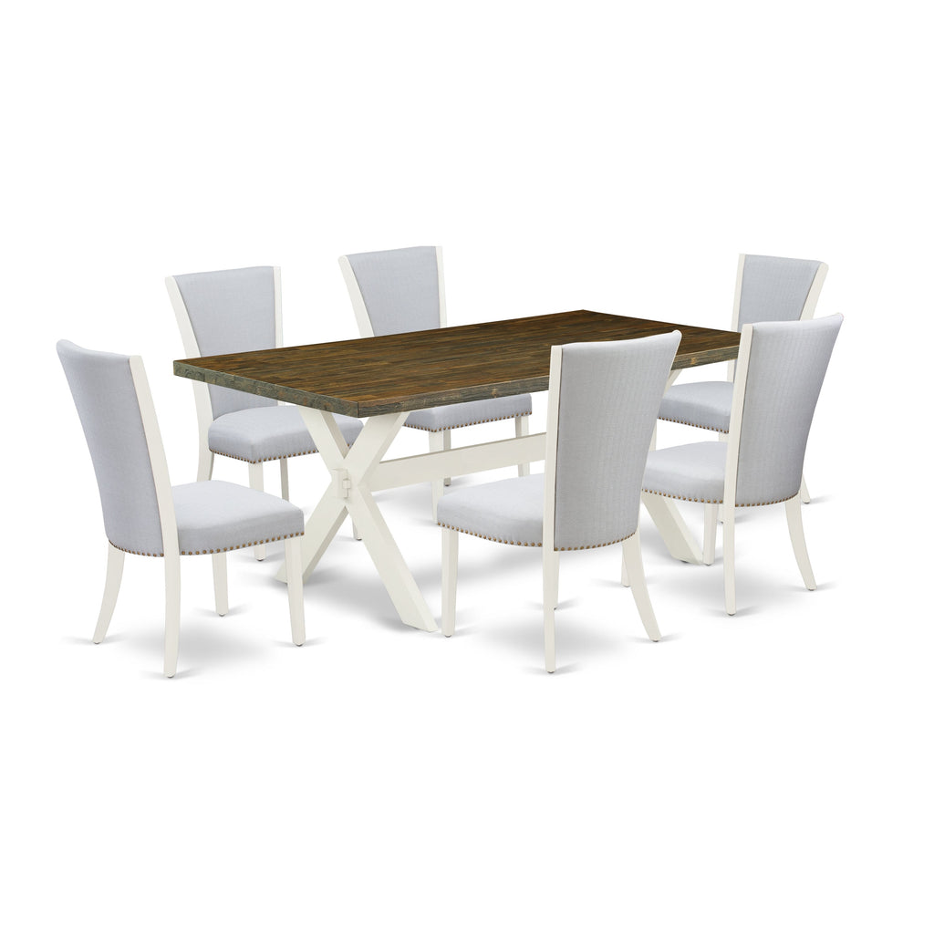 East West Furniture X077VE005-7 7 Piece Dining Table Set Consist of a Rectangle Dining Room Table with X-Legs and 6 Grey Linen Fabric Parsons Chairs, 40x72 Inch, Multi-Color