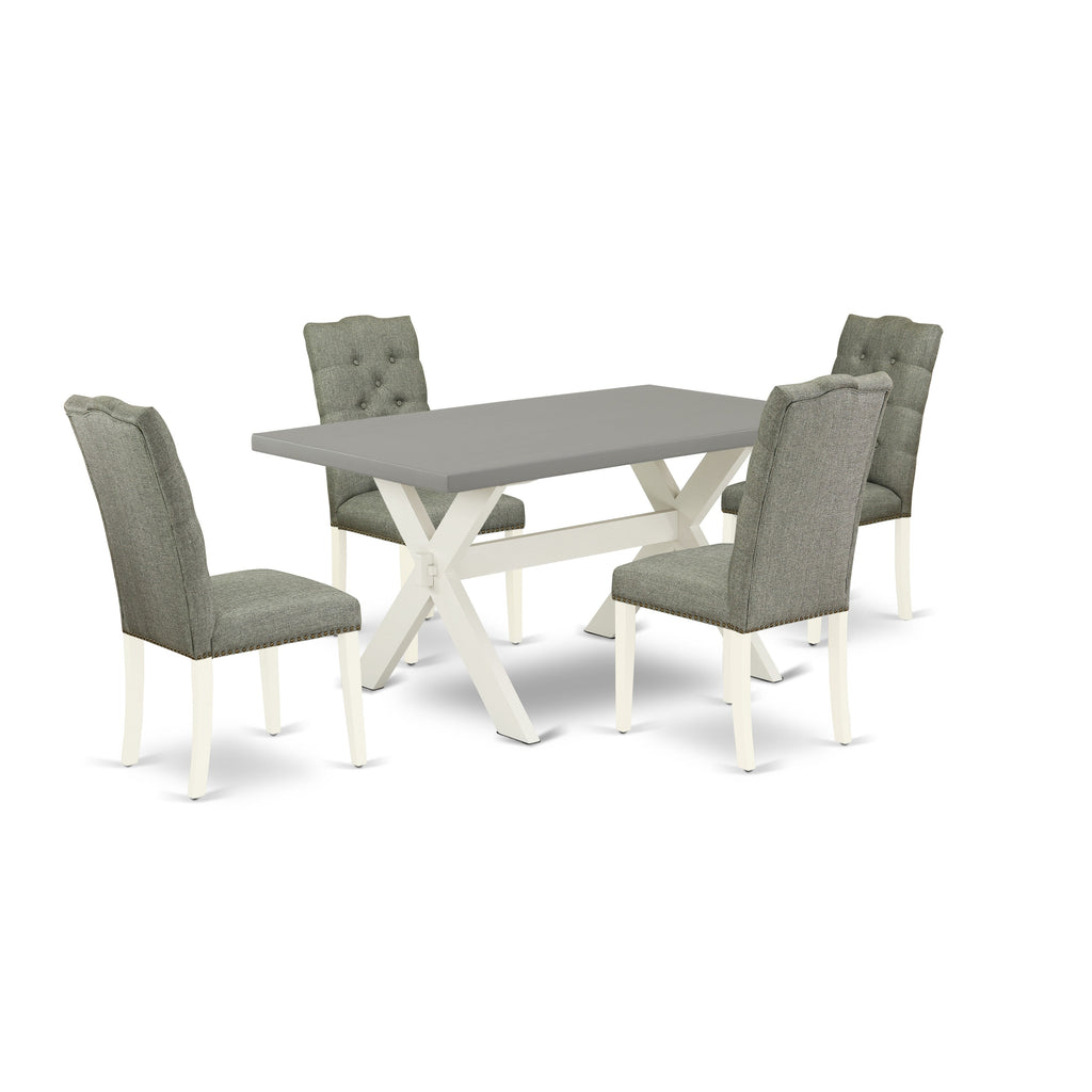 East West Furniture X096EL207-5 5 Piece Kitchen Table Set for 4 Includes a Rectangle Dining Room Table with X-Legs and 4 Gray Linen Fabric Upholstered Chairs, 36x60 Inch, Multi-Color