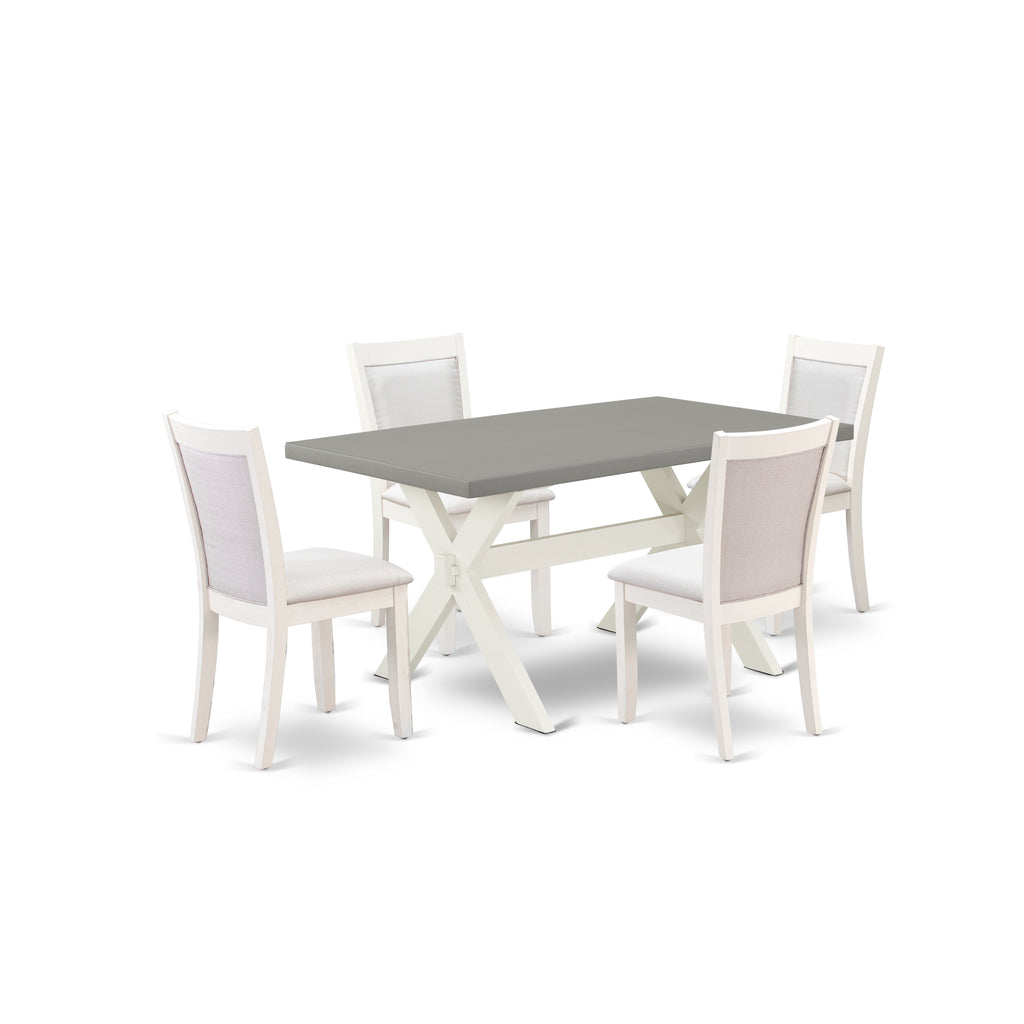 East West Furniture X096MZ001-5 5 Piece Dining Room Table Set Includes a Rectangle Dining Table with X-Legs and 4 Cream Linen Fabric Upholstered Parson Chairs, 36x60 Inch, Multi-Color