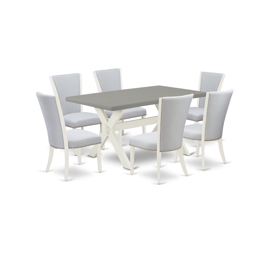 East West Furniture X096VE005-7 7 Piece Kitchen Table & Chairs Set Consist of a Rectangle Dining Room Table with X-Legs and 6 Grey Linen Fabric Upholstered Chairs, 36x60 Inch, Multi-Color