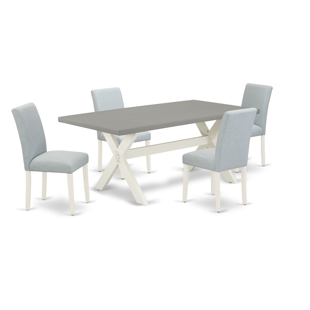 East West Furniture X097AB015-5 5 Piece Dining Room Furniture Set Includes a Rectangle Dining Table with X-Legs and 4 Baby Blue Linen Fabric Upholstered Chairs, 40x72 Inch, Multi-Color