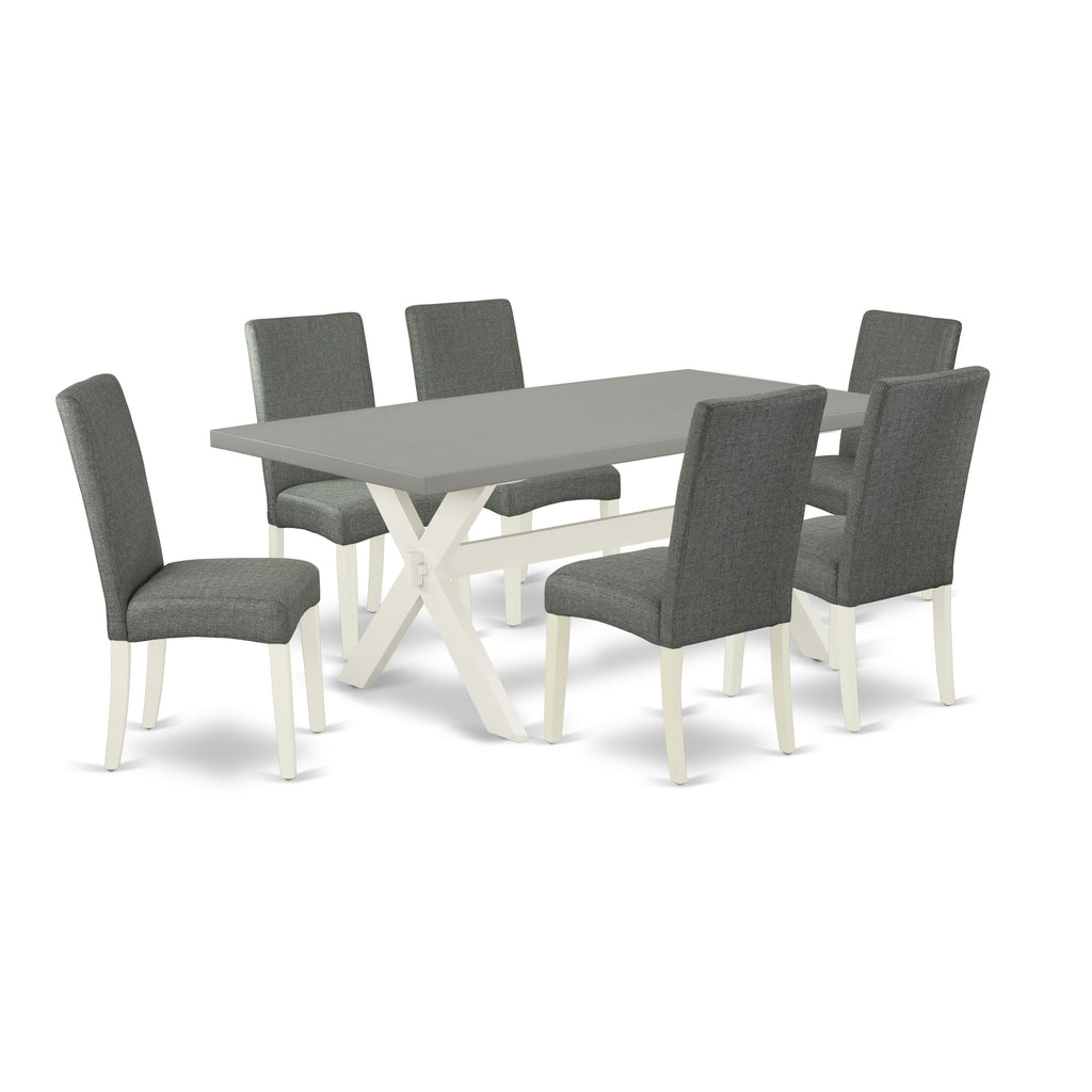 East West Furniture X097DR207-7 7 Piece Kitchen Table & Chairs Set Consist of a Rectangle Dining Room Table with X-Legs and 6 Gray Linen Fabric Parson Dining Chairs, 40x72 Inch, Multi-Color