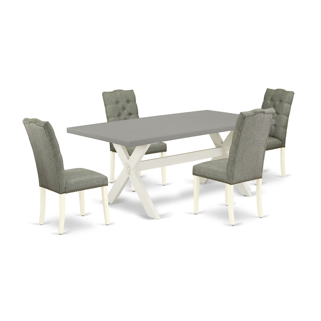 East West Furniture X097EL207-5 5 Piece Dinette Set for 4 Includes a Rectangle Dining Room Table with X-Legs and 4 Gray Linen Fabric Parsons Dining Chairs, 40x72 Inch, Multi-Color