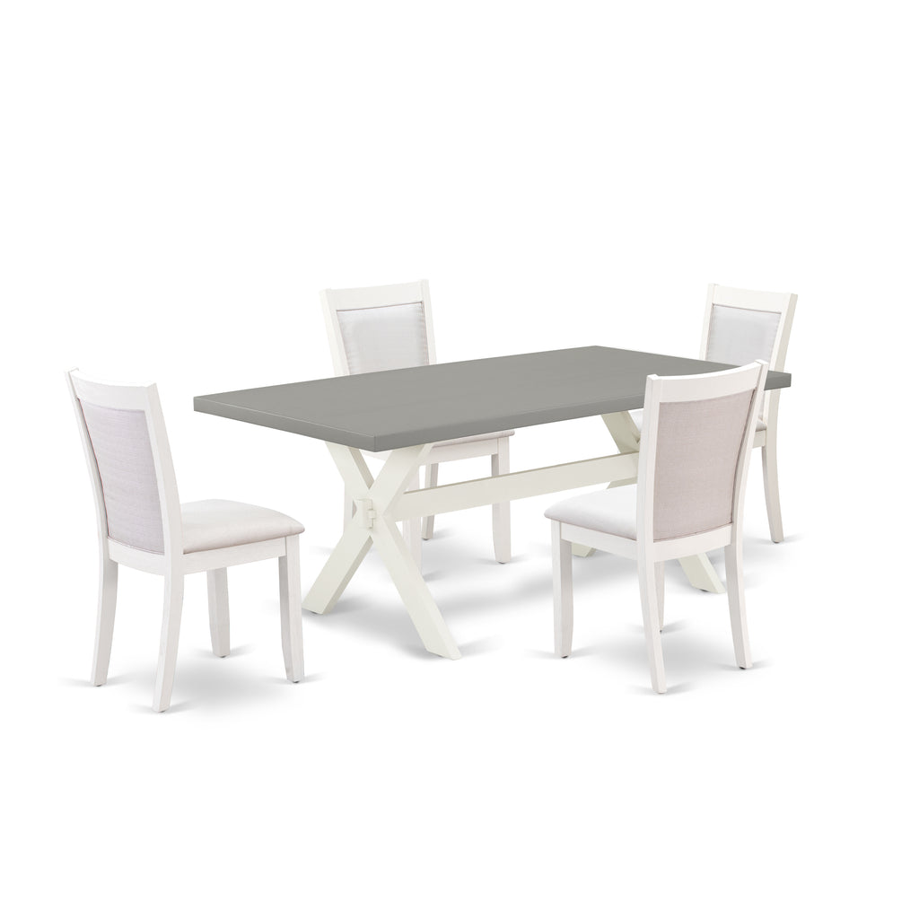 East West Furniture X097MZ001-5 5 Piece Dining Table Set for 4 Includes a Rectangle Kitchen Table with X-Legs and 4 Cream Linen Fabric Parsons Dining Chairs, 40x72 Inch, Multi-Color