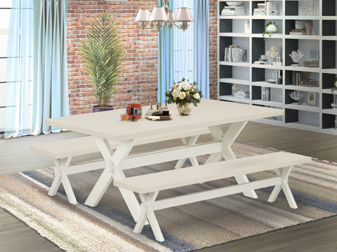 East West Furniture X2-027 3 Piece Dining Set Contains a Rectangle Dining Room Table with X-Legs and 2 Kitchen Table Bench, 40x72 Inch, Multi-Color