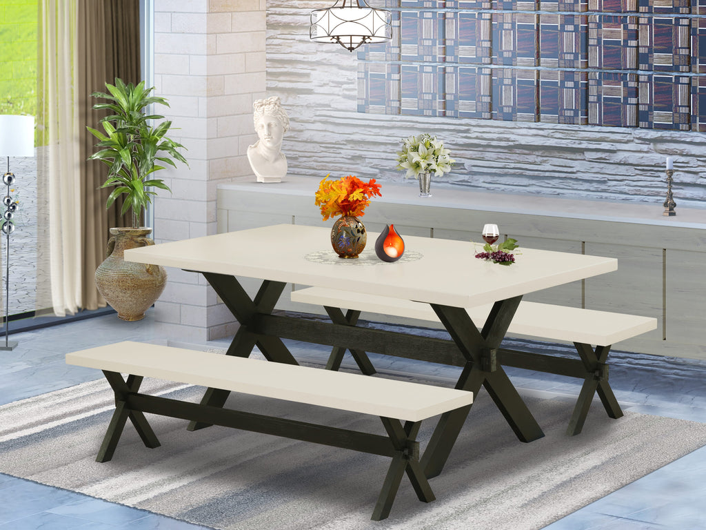 East West Furniture X2-627 3 Piece Dining Room Furniture Set Contains a Rectangle Kitchen Table with X-Legs and 2 Dining Bench, 40x72 Inch, Multi-Color