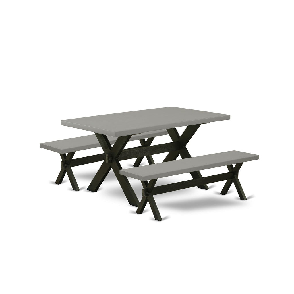 East West Furniture X2-696 3 Piece Modern Dining Table Set Contains a Rectangle Wooden Table with X-Legs and 2 Dining Room Bench, 36x60 Inch, Multi-Color