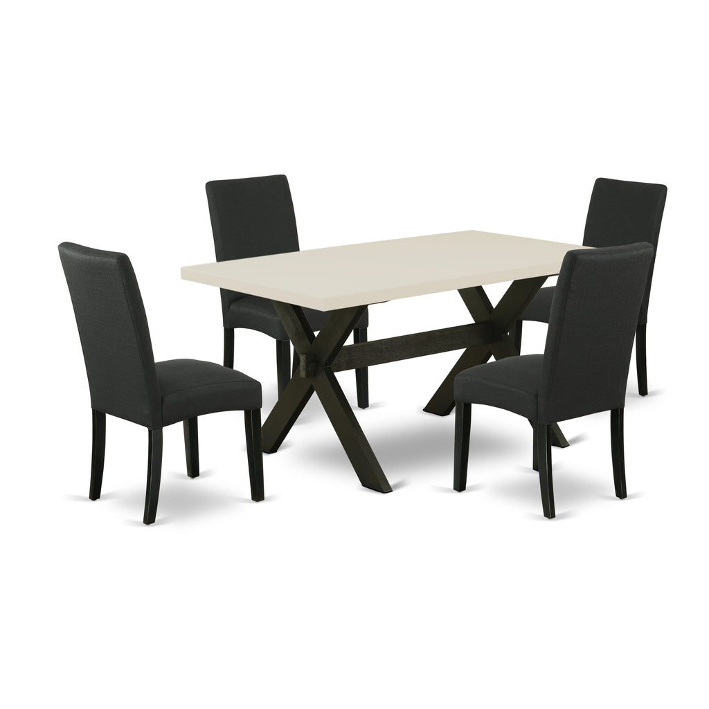 East West Furniture X626DR124-5 5 Piece Dining Room Furniture Set Includes a Rectangle Dining Table with X-Legs and 4 Black Color Linen Fabric Upholstered Chairs, 36x60 Inch, Multi-Color