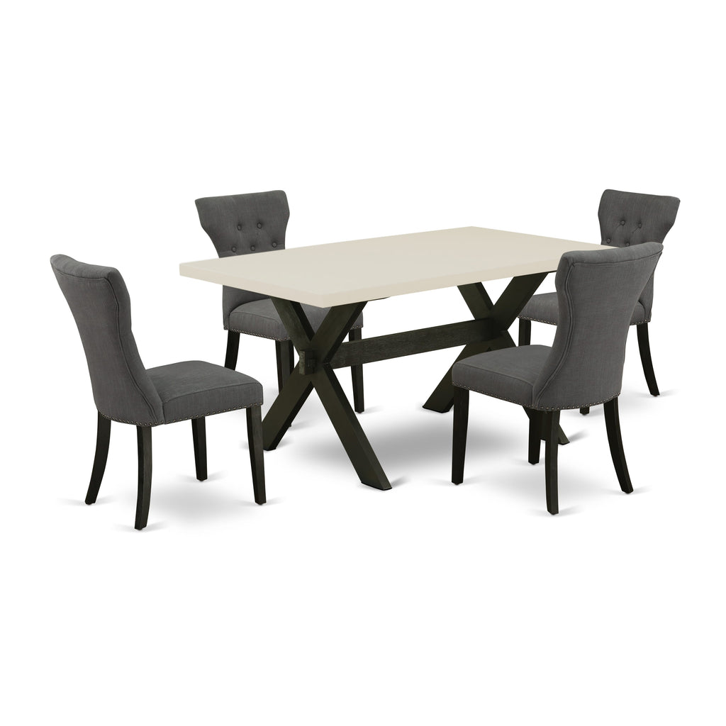 East West Furniture X626GA650-5 5 Piece Dining Room Table Set Includes a Rectangle Kitchen Table with X-Legs and 4 Dark Gotham Linen Fabric Parson Dining Chairs, 36x60 Inch, Multi-Color