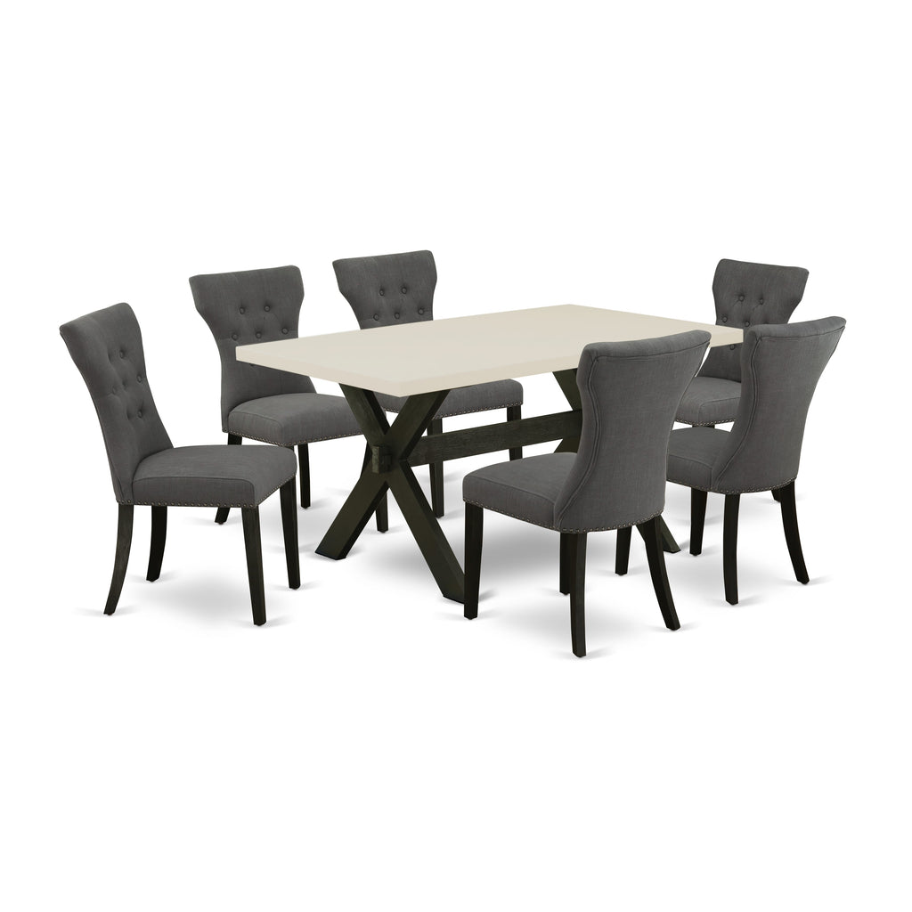 East West Furniture X626GA650-7 7 Piece Modern Dining Table Set Consist of a Rectangle Wooden Table with X-Legs and 6 Dark Gotham Linen Fabric Parson Dining Chairs, 36x60 Inch, Multi-Color