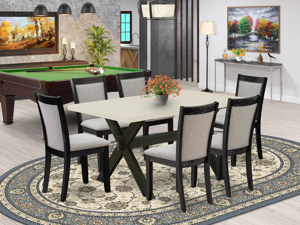 East West Furniture X626MZ606-7 7 Piece Modern Dining Table Set Consist of a Rectangle Wooden Table with X-Legs and 6 Shitake Linen Fabric Parson Dining Chairs, 36x60 Inch, Multi-Color