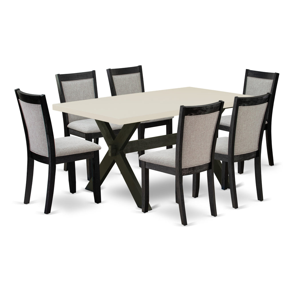East West Furniture X626MZ606-7 7 Piece Modern Dining Table Set Consist of a Rectangle Wooden Table with X-Legs and 6 Shitake Linen Fabric Parson Dining Chairs, 36x60 Inch, Multi-Color