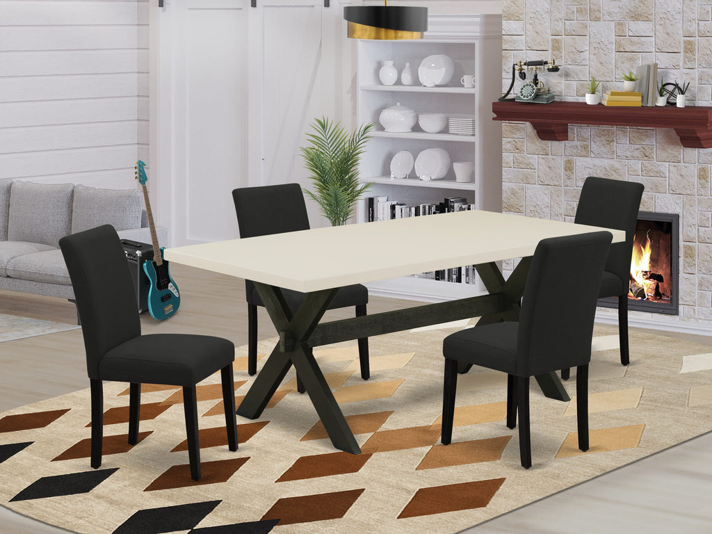 East West Furniture X627AB624-5 5 Piece Dining Room Furniture Set Includes a Rectangle Dining Table with X-Legs and 4 Black Color Linen Fabric Upholstered Chairs, 40x72 Inch, Multi-Color