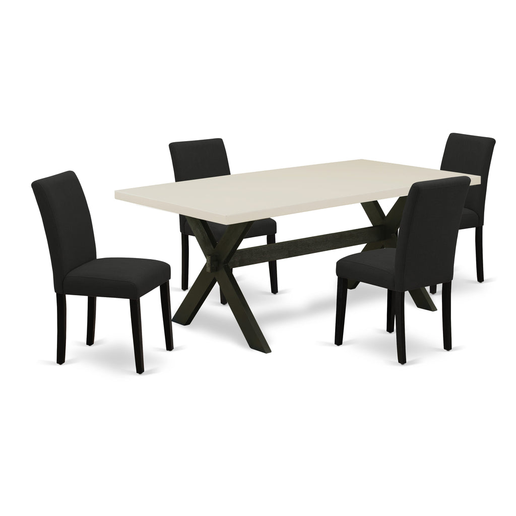 East West Furniture X627AB624-5 5 Piece Dining Room Furniture Set Includes a Rectangle Dining Table with X-Legs and 4 Black Color Linen Fabric Upholstered Chairs, 40x72 Inch, Multi-Color