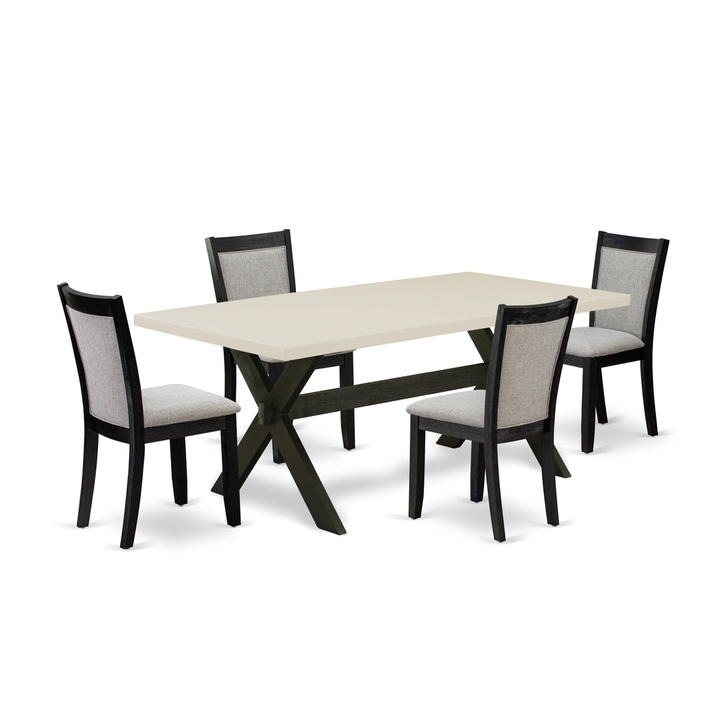 East West Furniture X627MZ606-5 5 Piece Dining Room Table Set Includes a Rectangle Kitchen Table with X-Legs and 4 Shitake Linen Fabric Parsons Dining Chairs, 40x72 Inch, Multi-Color