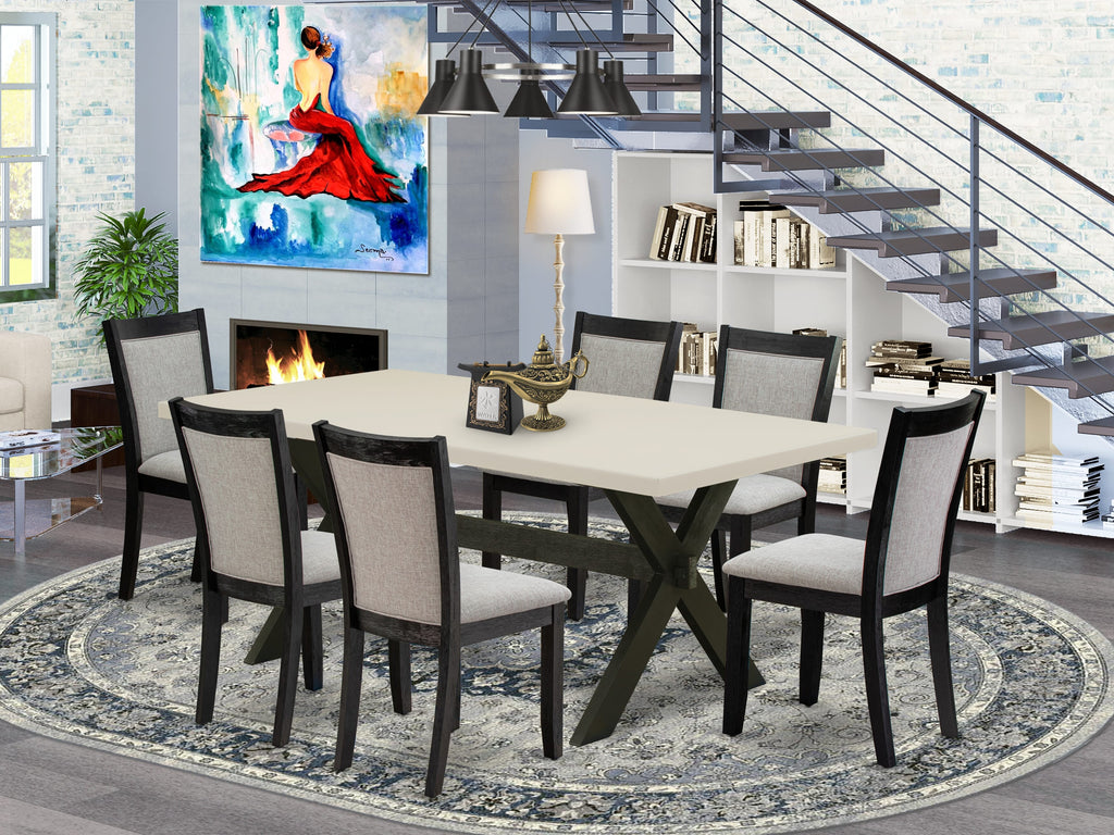 East West Furniture X627MZ606-7 7 Piece Kitchen Table Set Consist of a Rectangle Dining Table with X-Legs and 6 Shitake Linen Fabric Parsons Dining Chairs, 40x72 Inch, Multi-Color