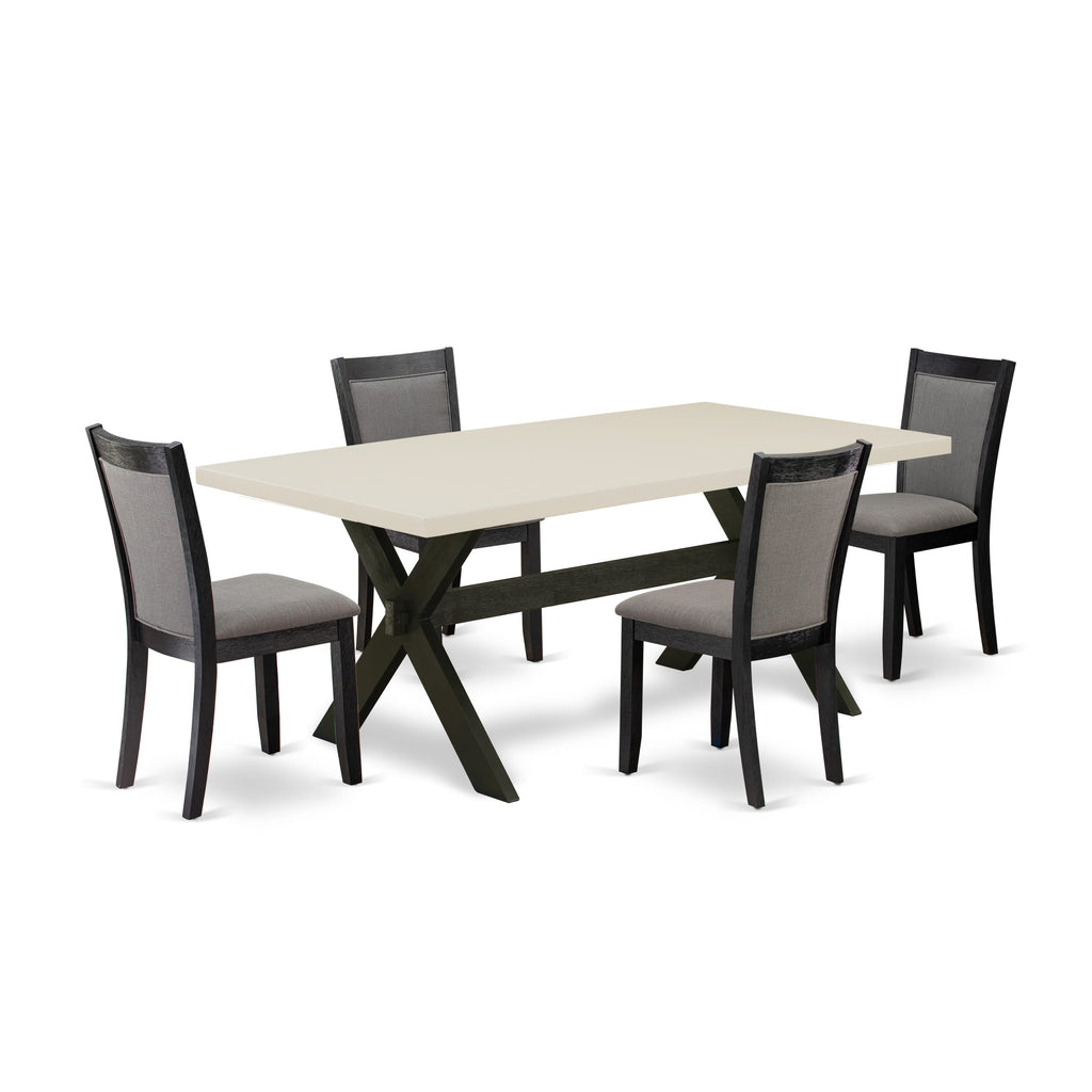 East West Furniture X627MZ650-5 5 Piece Dinette Set Includes a Rectangle Dining Room Table with X-Legs and 4 Dark Gotham Grey Linen Fabric Upholstered Chairs, 40x72 Inch, Multi-Color