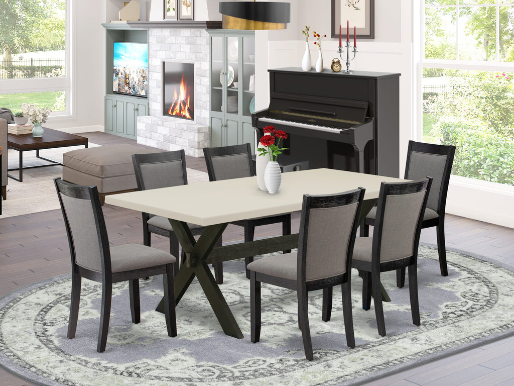 East West Furniture X627MZ650-7 7 Piece Dining Table Set Consist of a Rectangle Kitchen Table with X-Legs and 6 Dark Gotham Grey Linen Fabric Upholstered Chairs, 40x72 Inch, Multi-Color