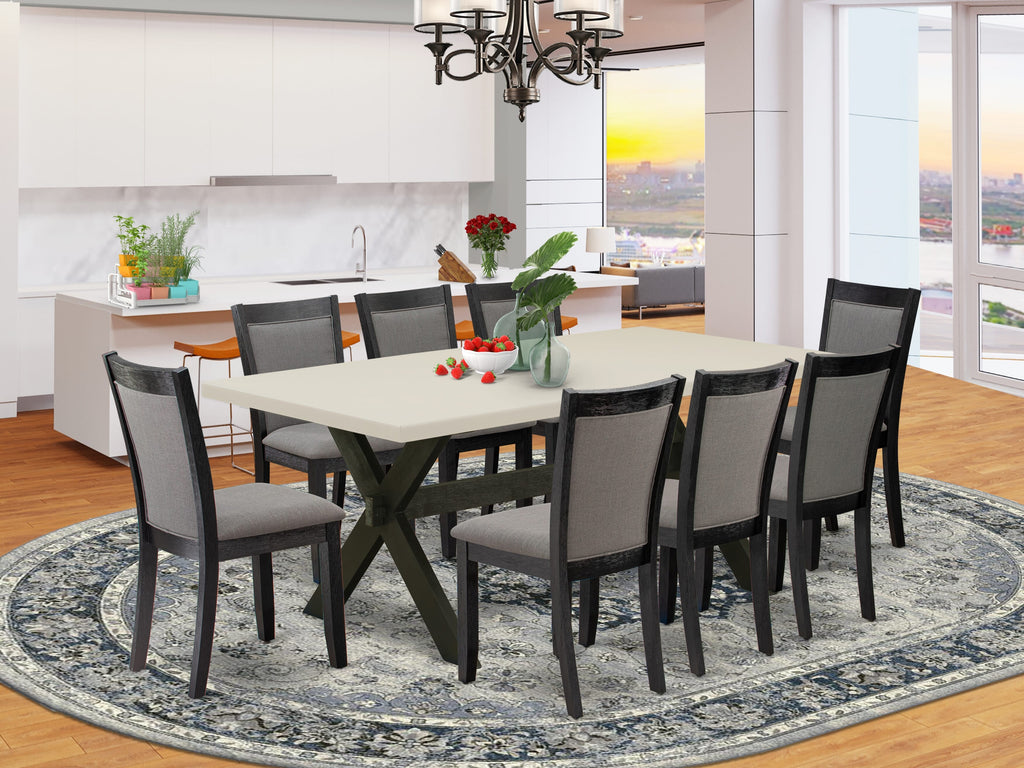 East West Furniture X627MZ650-9 9 Piece Dining Table Set Includes a Rectangle Dining Room Table with X-Legs and 8 Dark Gotham Grey Linen Fabric Parsons Chairs, 40x72 Inch, Multi-Color