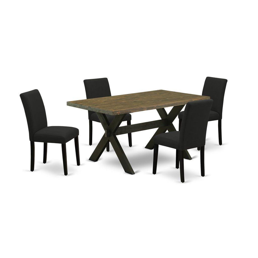 East West Furniture X676AB624-5 5 Piece Kitchen Table Set for 4 Includes a Rectangle Dining Room Table with X-Legs and 4 Black Color Linen Fabric Upholstered Chairs, 36x60 Inch, Multi-Color