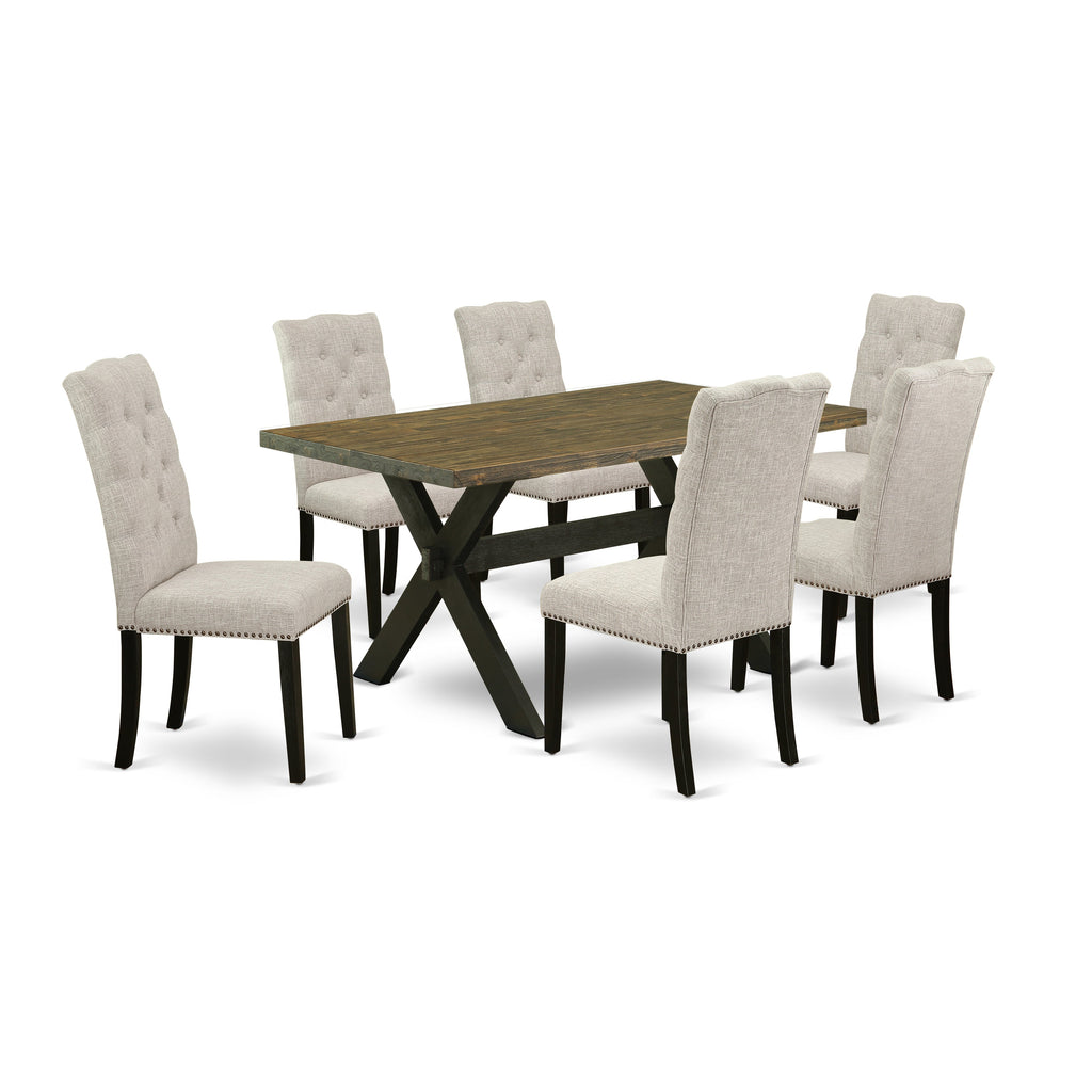 East West Furniture X676EL635-7 7 Piece Kitchen Table Set Consist of a Rectangle Dining Table with X-Legs and 6 Doeskin Linen Fabric Parsons Dining Chairs, 36x60 Inch, Multi-Color