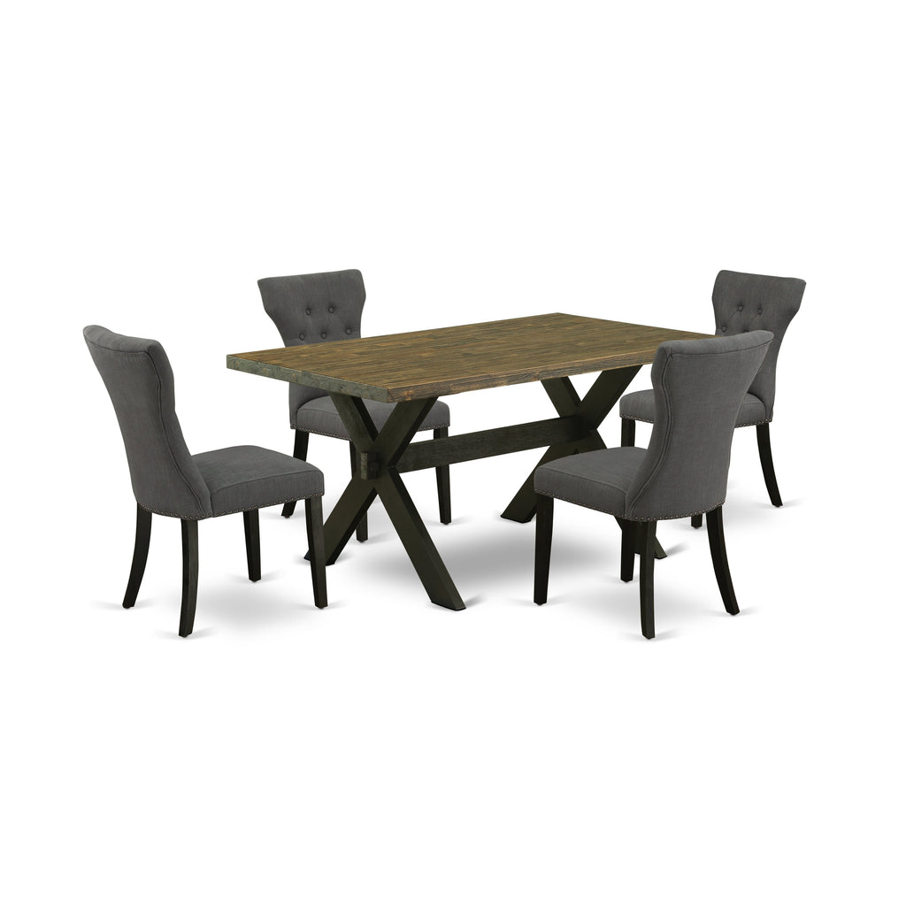 East West Furniture X676GA650-5 5 Piece Dining Table Set Includes a Rectangle Kitchen Table with X-Legs and 4 Dark Gotham Linen Fabric Parson Dining Room Chairs, 36x60 Inch, Multi-Color