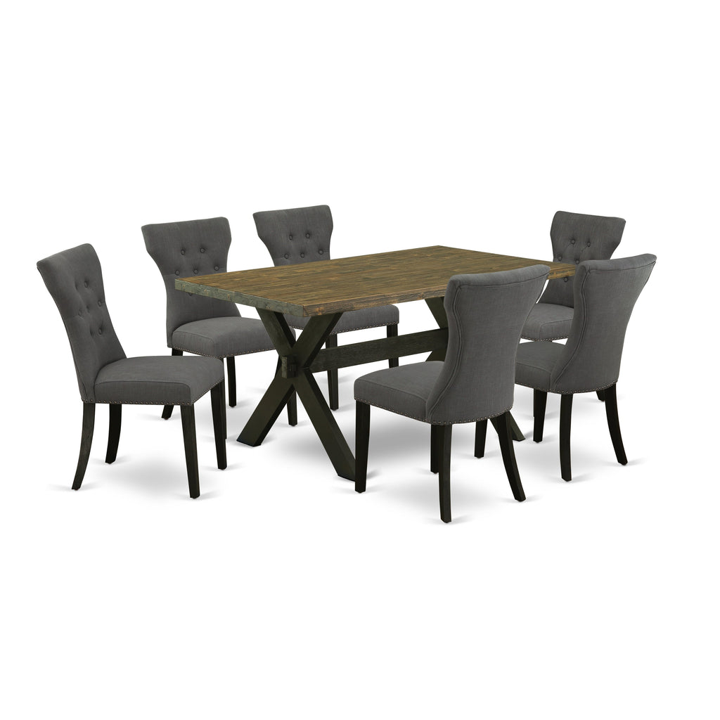 East West Furniture X676GA650-7 7 Piece Dinette Set Consist of a Rectangle Dining Room Table with X-Legs and 6 Dark Gotham Linen Fabric Upholstered Chairs, 36x60 Inch, Multi-Color
