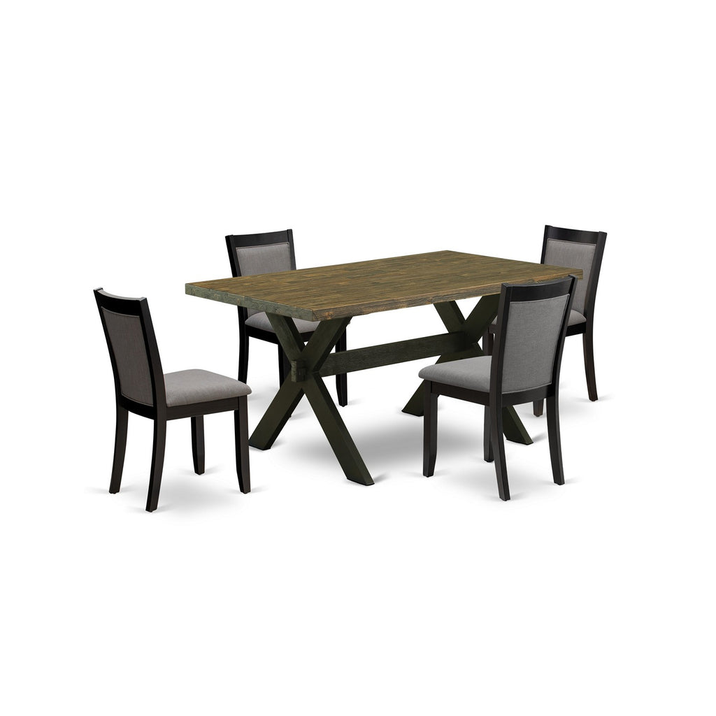 X676MZ150-5 5Pc Dinette Set - 36x60" Rectangular Table and 4 Parson Chairs - Wirebrushed Black & Distressed Jacobean Color
