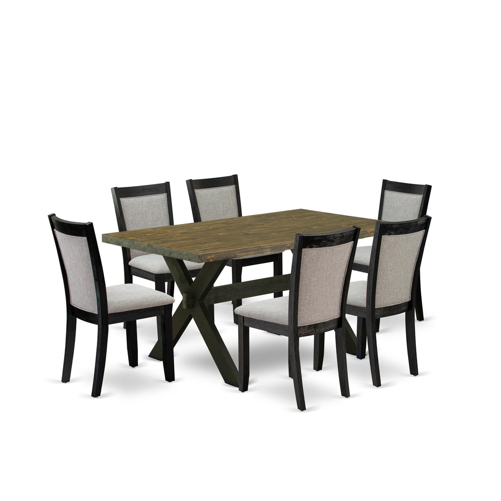 East West Furniture X676MZ606-7 7 Piece Kitchen Table & Chairs Set Consist of a Rectangle Dining Room Table with X-Legs and 6 Shitake Linen Fabric Parsons Chairs, 36x60 Inch, Multi-Color