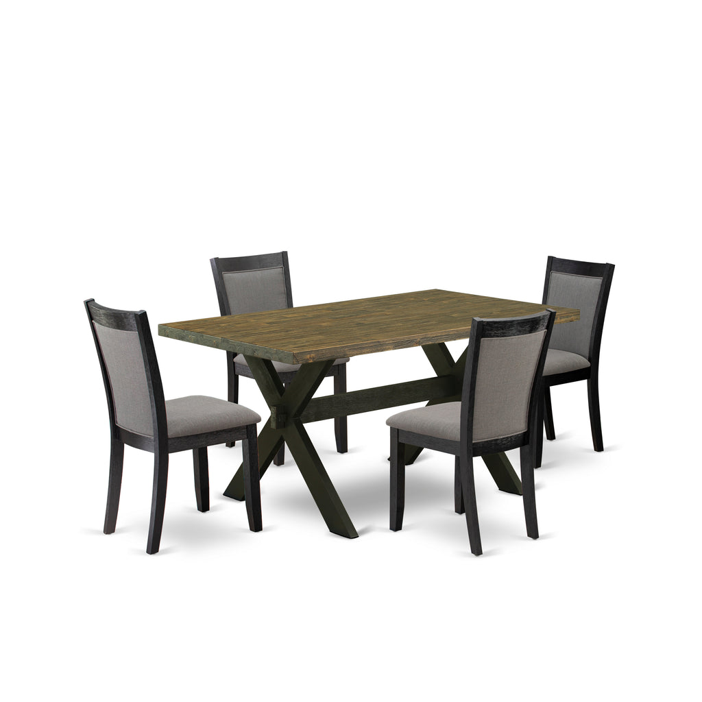 East West Furniture X676MZ650-5 5 Piece Dining Room Set Includes a Rectangle Dining Table with X-Legs and 4 Dark Gotham Grey Linen Fabric Upholstered Chairs, 36x60 Inch, Multi-Color