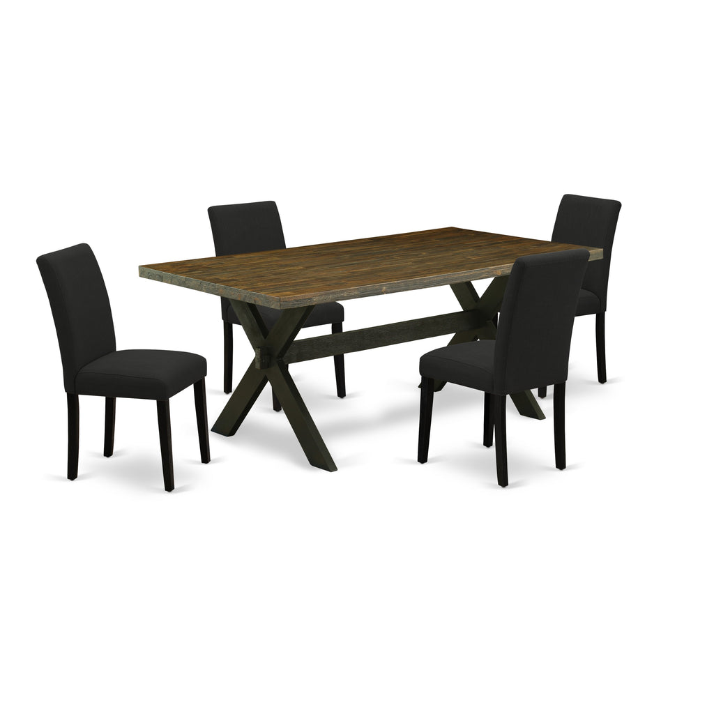 East West Furniture X677AB624-5 5 Piece Dining Set Includes a Rectangle Dining Room Table with X-Legs and 4 Black Color Linen Fabric Upholstered Parson Chairs, 40x72 Inch, Multi-Color