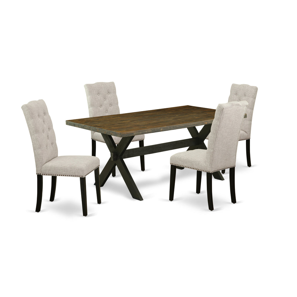 East West Furniture X677EL635-5 5 Piece Kitchen Table & Chairs Set Includes a Rectangle Dining Room Table with X-Legs and 4 Doeskin Linen Fabric Parsons Chairs, 40x72 Inch, Multi-Color
