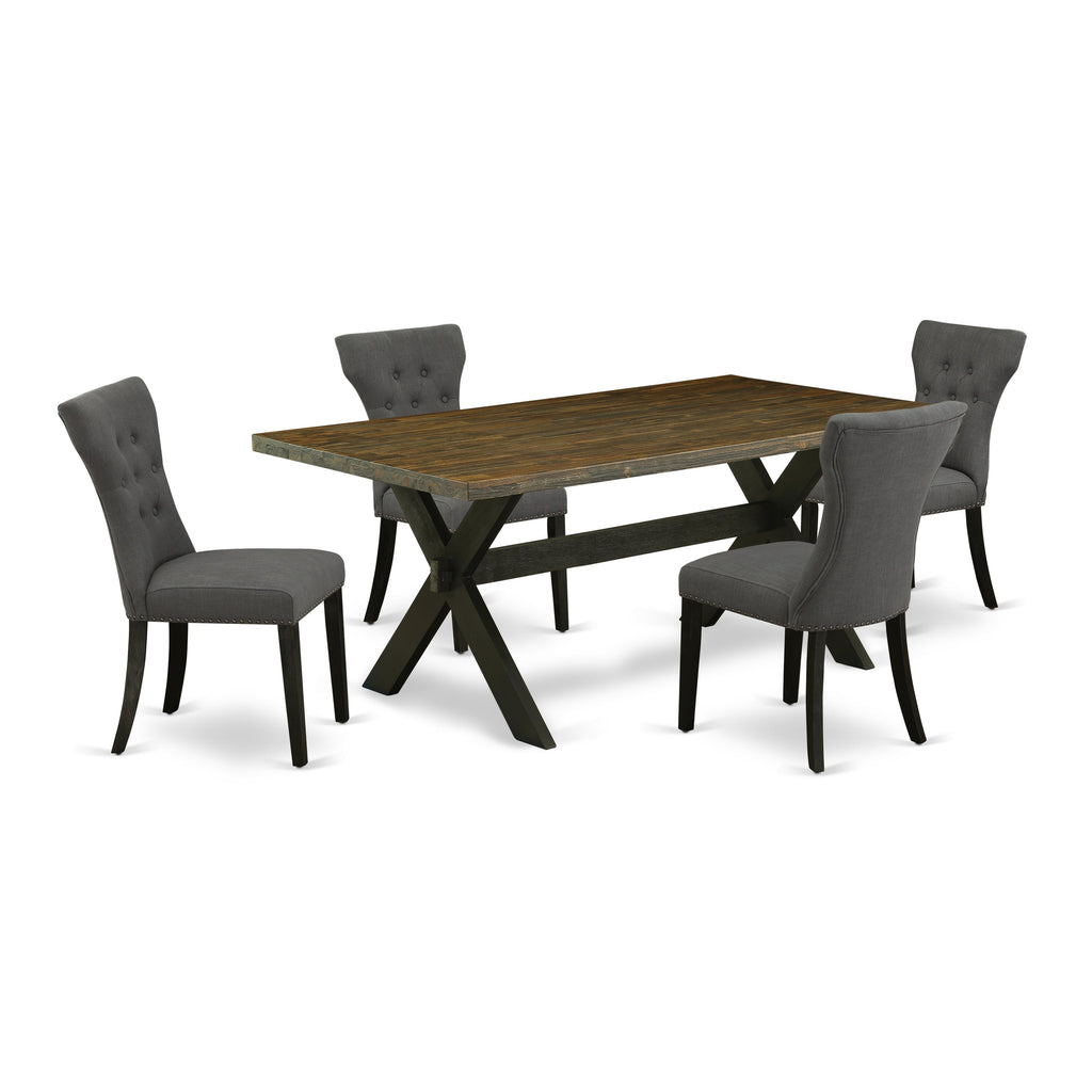 East West Furniture X677GA650-5 5 Piece Dining Room Table Set Includes a Rectangle Kitchen Table with X-Legs and 4 Dark Gotham Linen Fabric Parson Dining Chairs, 40x72 Inch, Multi-Color