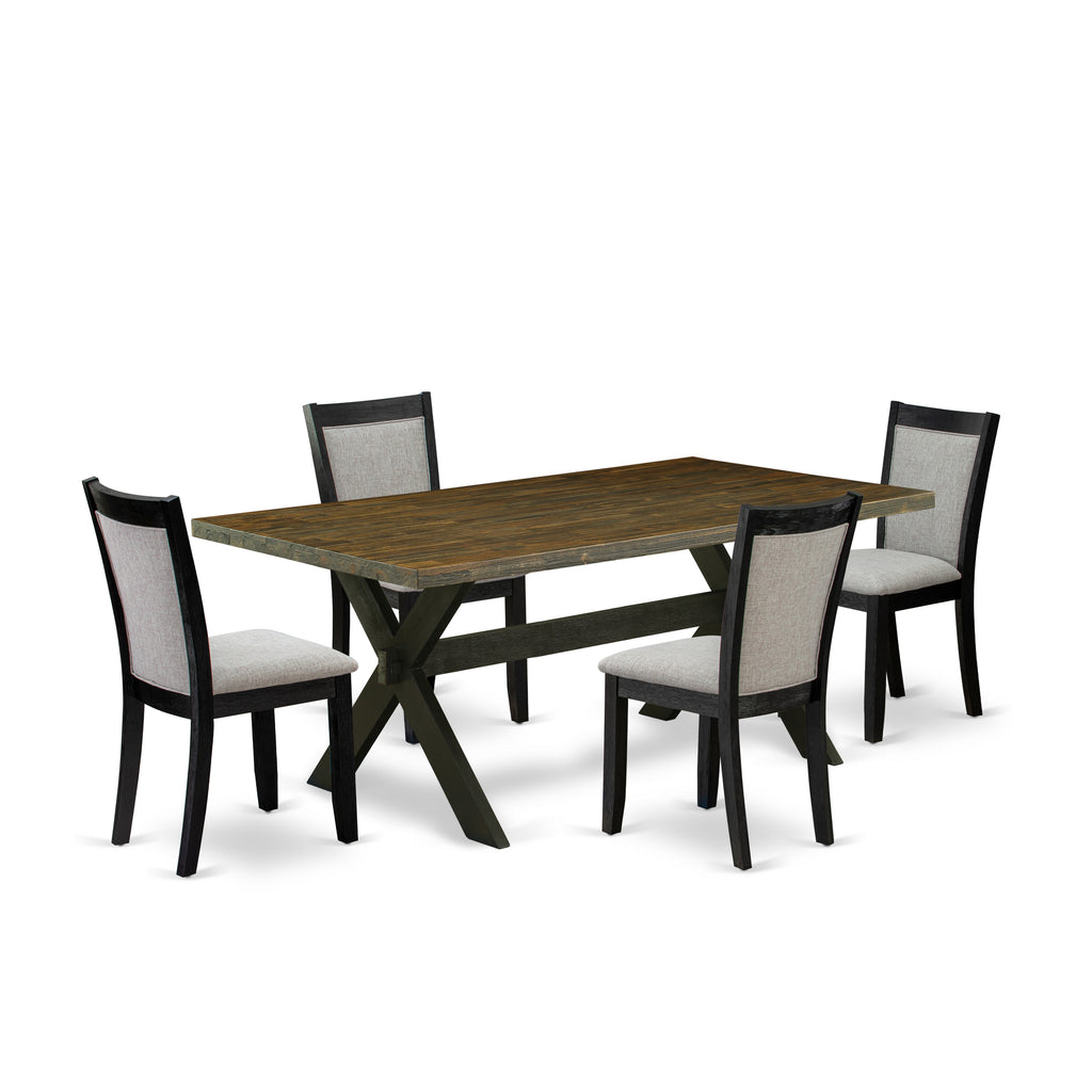 East West Furniture X677MZ606-5 5 Piece Kitchen Table Set for 4 Includes a Rectangle Dining Room Table with X-Legs and 4 Shitake Linen Fabric Upholstered Chairs, 40x72 Inch, Multi-Color
