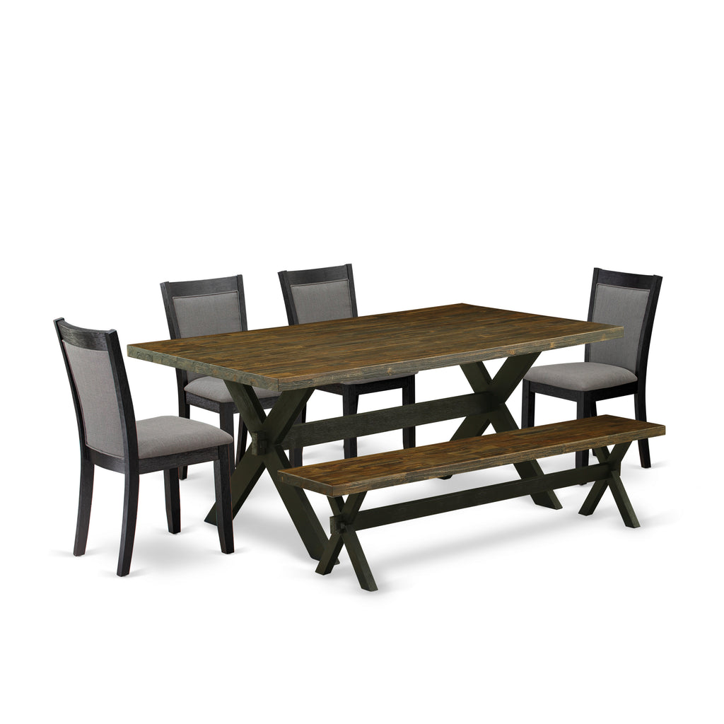 East West Furniture X677MZ650-6 6 Piece Kitchen Table Set Contains a Rectangle Dining Table and 4 Dark Gotham Grey Linen Fabric Parson Chairs with a Bench, 40x72 Inch, Multi-Color