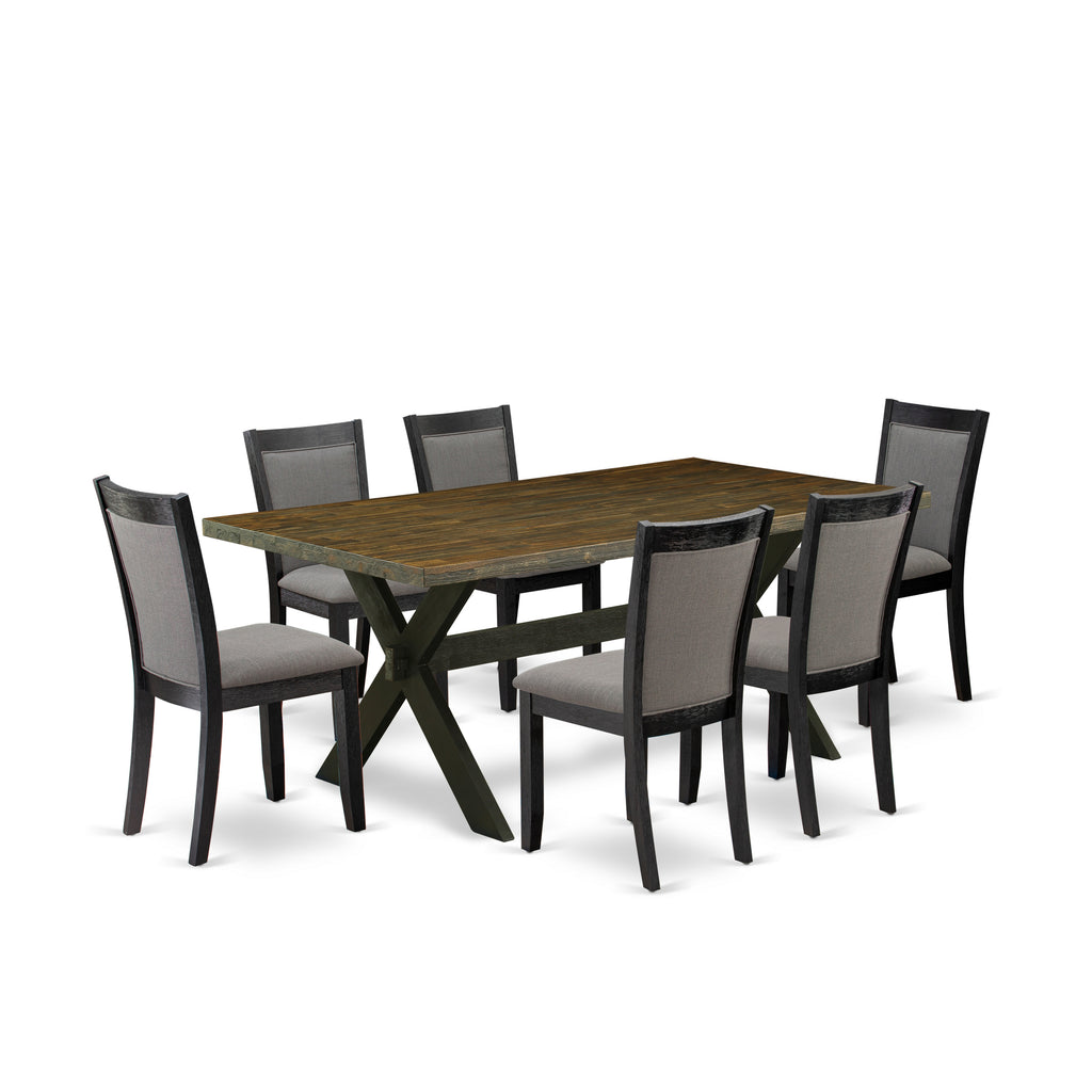 East West Furniture X677MZ650-7 7 Piece Kitchen Table & Chairs Set Consist of a Rectangle Dining Table with X-Legs and 6 Dark Gotham Grey Linen Fabric Parson Chairs, 40x72 Inch, Multi-Color