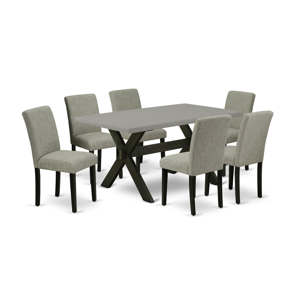 East West Furniture X696AB106-7 7 Piece Modern Dining Table Set Consist of a Rectangle Wooden Table with X-Legs and 6 Shitake Linen Fabric Upholstered Chairs, 36x60 Inch, Multi-Color