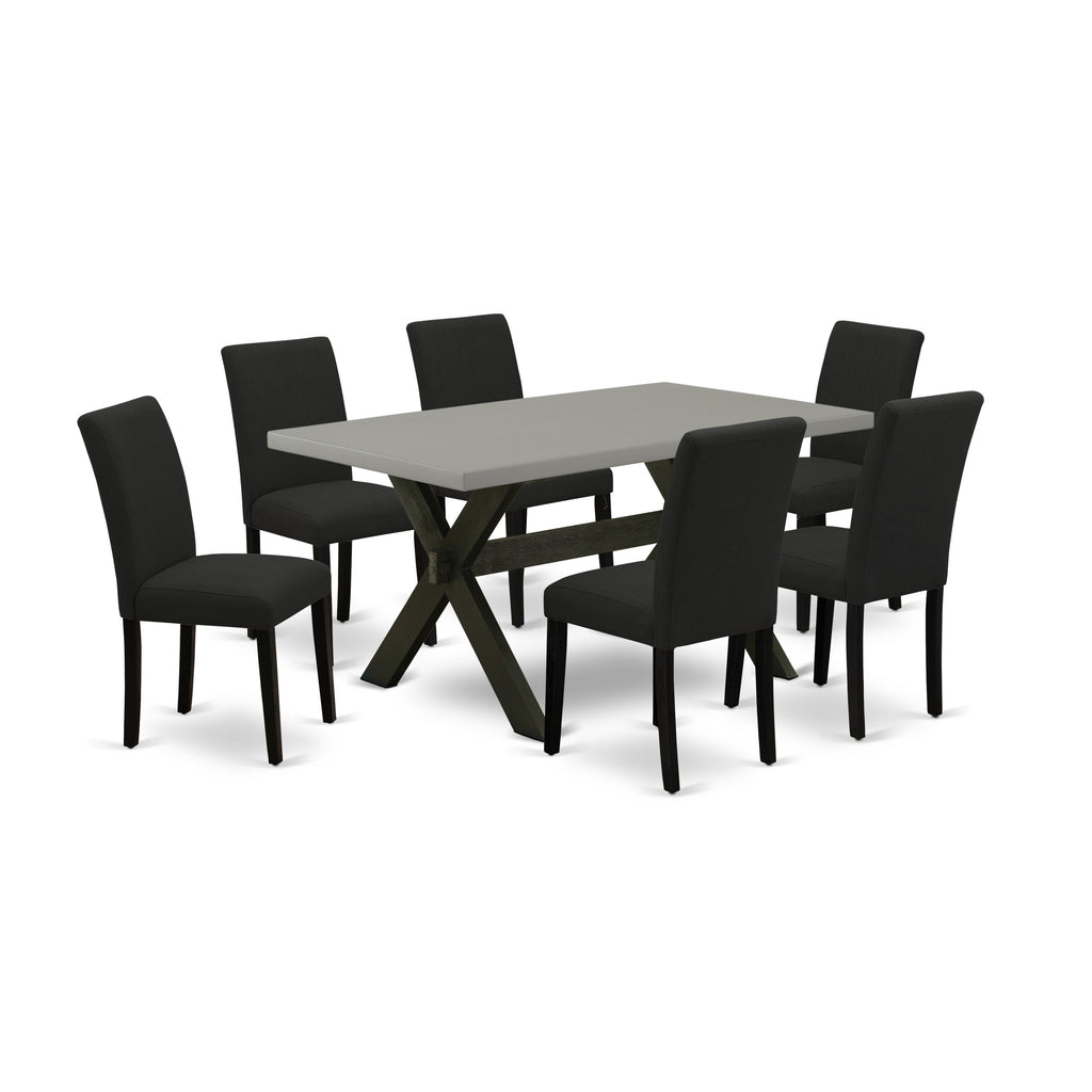 East West Furniture X696AB624-7 7 Piece Dining Set Consist of a Rectangle Dining Room Table with X-Legs and 6 Black Color Linen Fabric Upholstered Chairs, 36x60 Inch, Multi-Color