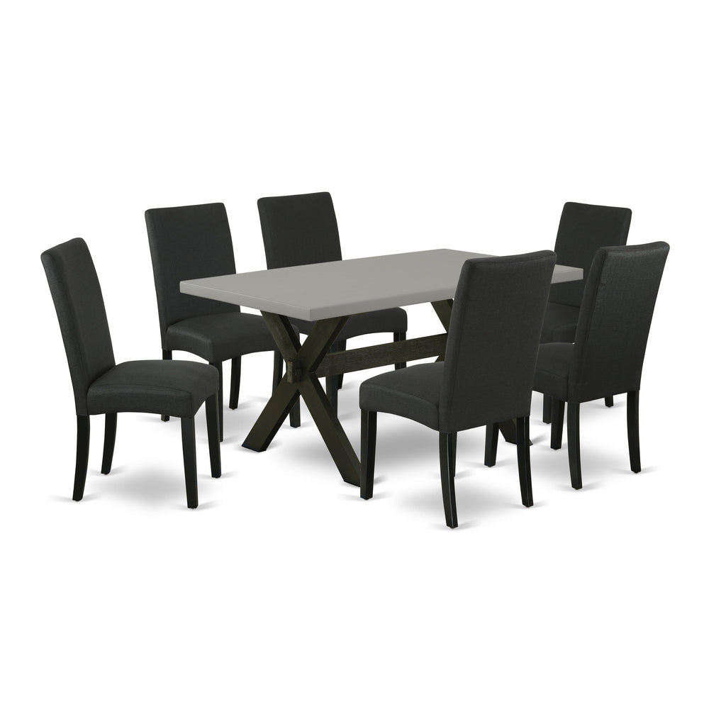 East West Furniture X696DR124-7 7 Piece Dining Set Consist of a Rectangle Dining Room Table with X-Legs and 6 Black Color Linen Fabric Upholstered Chairs, 36x60 Inch, Multi-Color