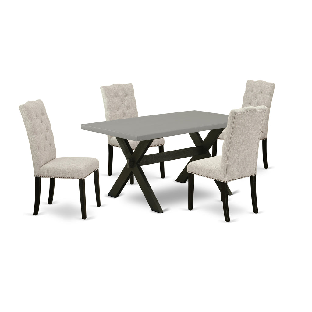 East West Furniture X696EL635-5 5 Piece Modern Dining Table Set Includes a Rectangle Wooden Table with X-Legs and 4 Doeskin Linen Fabric Parson Dining Chairs, 36x60 Inch, Multi-Color