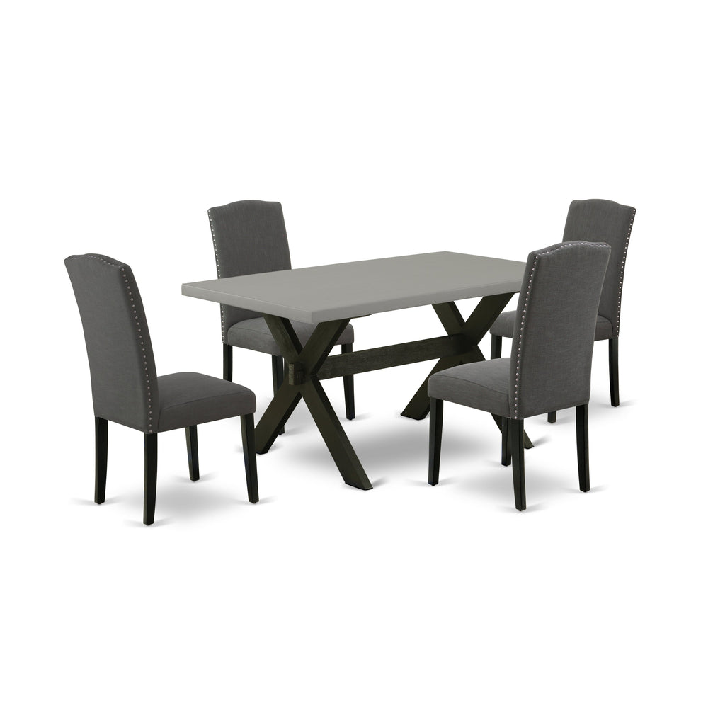 East West Furniture X696EN120-5 5 Piece Dining Room Furniture Set Includes a Rectangle Dining Table with X-Legs and 4 Dark Gotham Linen Fabric Upholstered Chairs, 36x60 Inch, Multi-Color