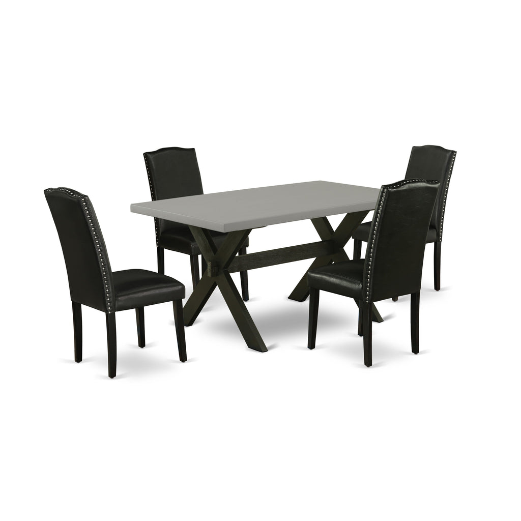 East West Furniture X696EN169-5 5 Piece Dining Table Set Includes a Rectangle Dining Room Table with X-Legs and 4 Black Faux Leather Parsons Chairs, 36x60 Inch, Multi-Color