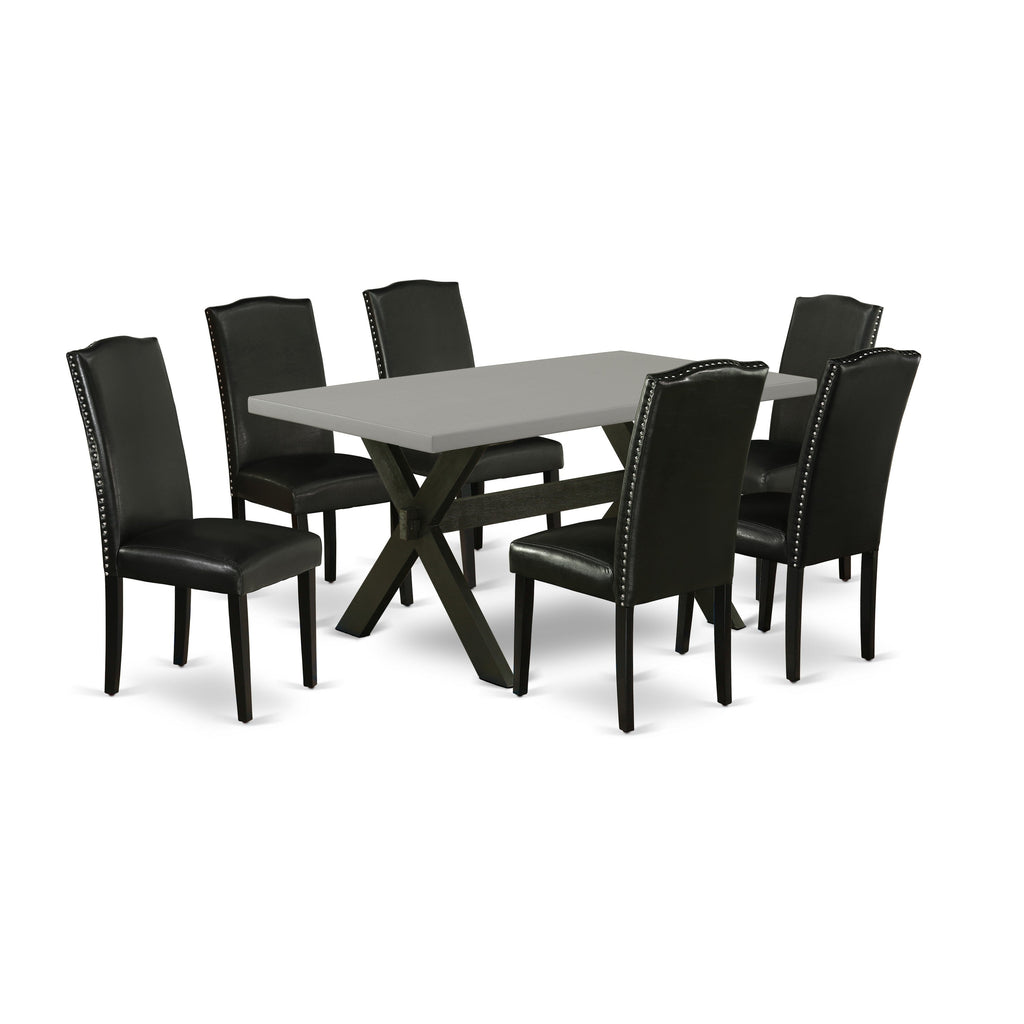 East West Furniture X696EN169-7 7 Piece Dining Set Consist of a Rectangle Dining Room Table with X-Legs and 6 Black Faux Leather Upholstered Parson Chairs, 36x60 Inch, Multi-Color