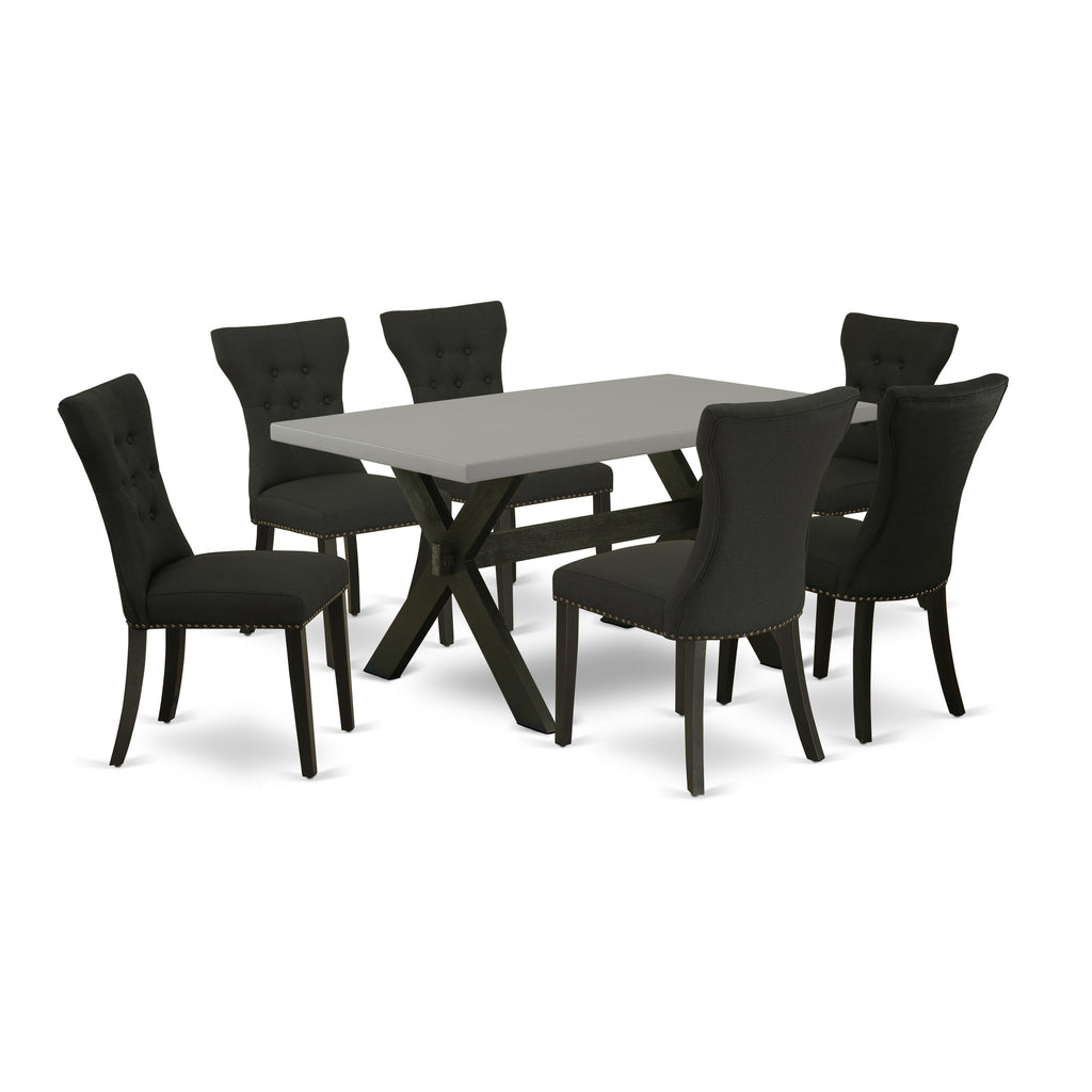 East West Furniture X696GA124-7 7 Piece Kitchen Table Set Consist of a Rectangle Dining Table with X-Legs and 6 Black Linen Fabric Parson Dining Room Chairs, 36x60 Inch, Multi-Color