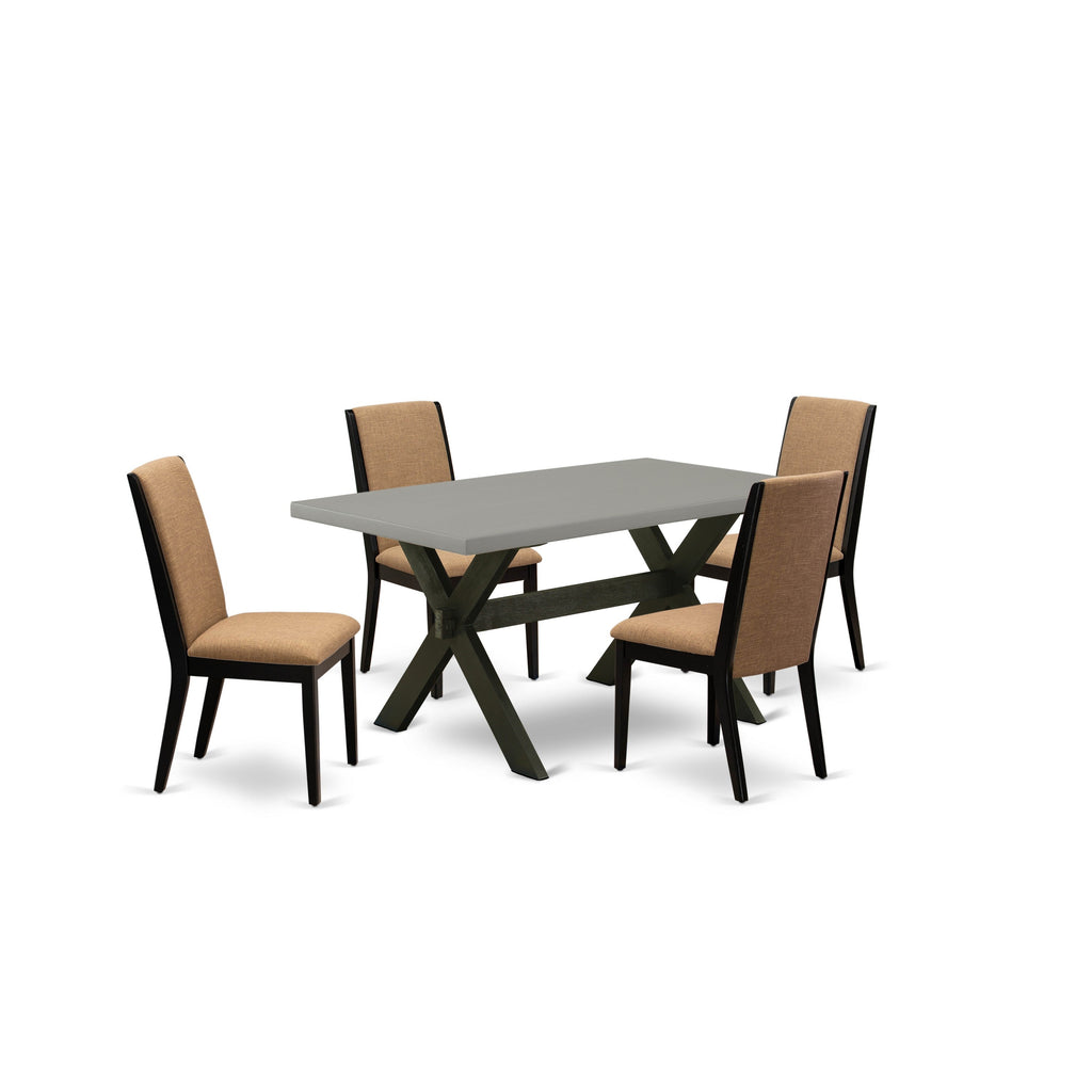East West Furniture X696LA147-5 5 Piece Dinette Set Includes a Rectangle Dining Room Table with X-Legs and 4 Light Sable Linen Fabric Upholstered Parson Chairs, 36x60 Inch, Multi-Color