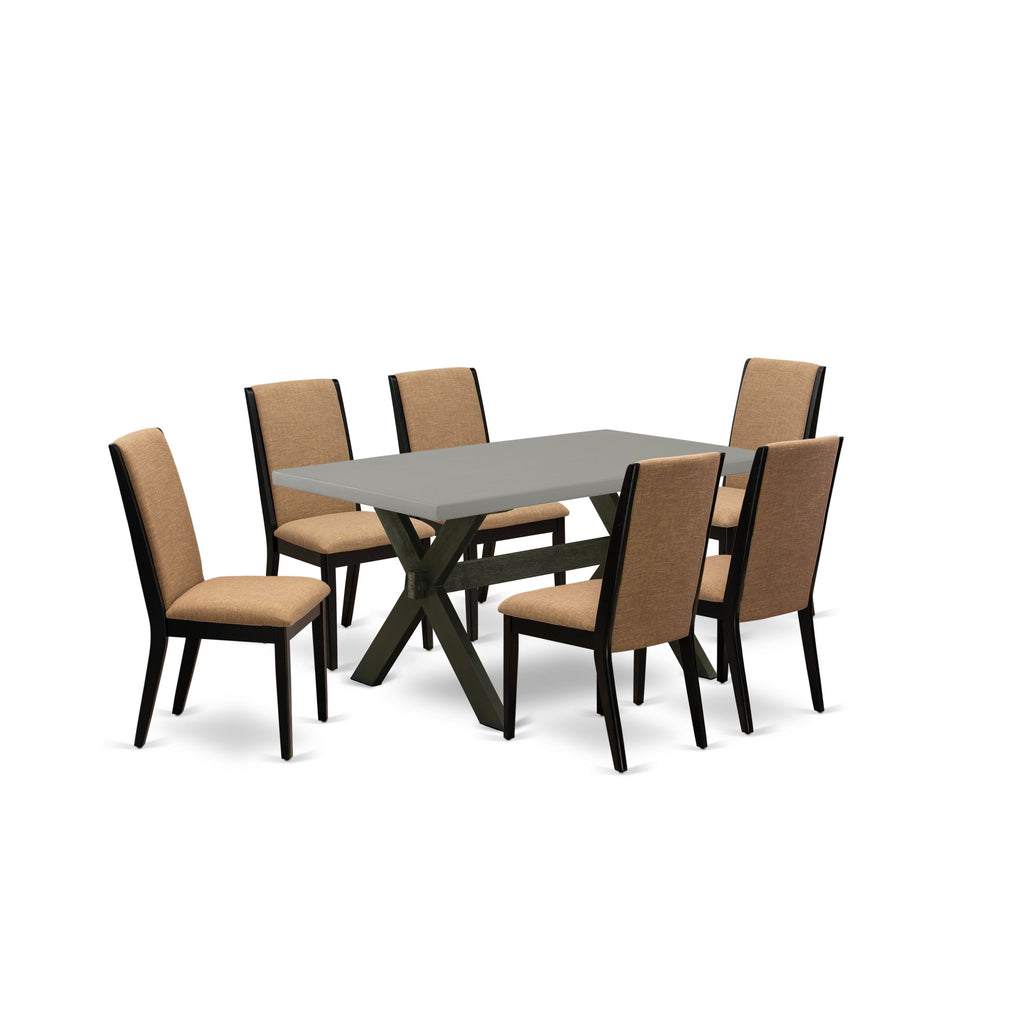 East West Furniture X696LA147-7 7 Piece Dinette Set Consist of a Rectangle Dining Room Table with X-Legs and 6 Light Sable Linen Fabric Upholstered Chairs, 36x60 Inch, Multi-Color