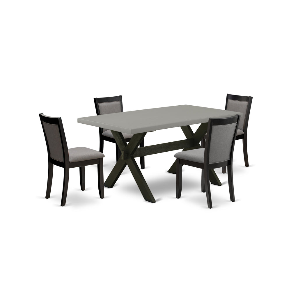 X696MZ150-5 5Pc Dinette Set - 36x60" Rectangular Table and 4 Parson Chairs - Wirebrushed Linen White & Cement Color